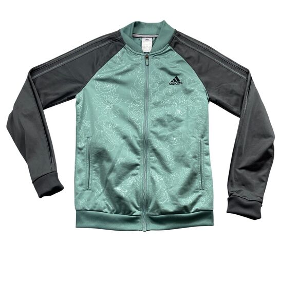 Adidas Small Full Zip Floral Long Sleeve Jacket Slit Pockets 100% Polyester - Picture 1 of 6
